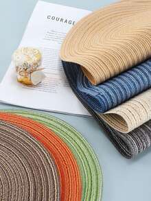 Bộ 1/2/4/6/8 tấm lót bàn hình bầu dục bằng polyester màu be ombre tối giản. - Màu xám đen - Xem 4