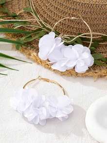 1pair Fashionable And Charming Floral Ear Hoops For Women's Vacation, Party - 白色 - 查看 4