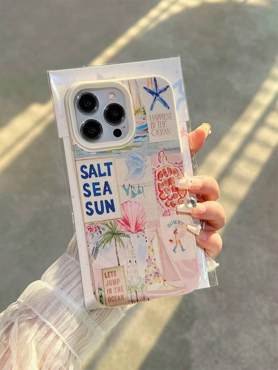 夏季海滩海龟印花纹理手机壳，兼容 17、16、15、14、13、12、11 Pro Max Plus 和 Galaxy S25、S24+、S24 Ultra、S23、S23+、S23 Ultra、S22+、S21、S21+、S21 FE、S20 Lite、S10+、A71、A55、A54、A36、A35、A34、A33 型号 - 彩色 - 查看 1