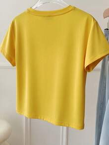 Short Sleeve T-Shirt, Solid Color, New Summer Style, Slim Fit, Versatile Round Neck Top Casual - Yellow - View 6