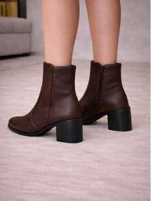 Women's Mid-Calf Boot With 6.5 Cm Block Heel - Elegant - - Cà phê nâu - Xem 3