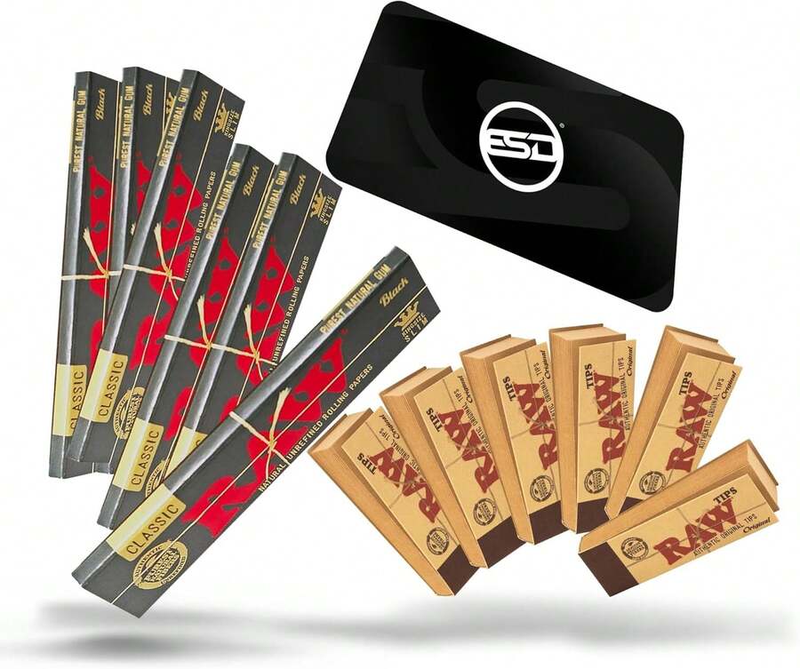 RAW Original Roll-Up Tips 6 Pack_50 Tips Per Pack + RAW Black King Size Rolling Papers 6 Pack - White - View 1