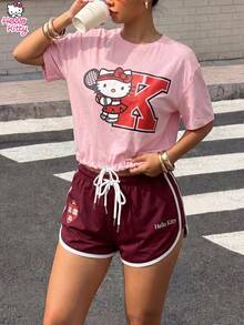 SANRIO Cute & Sweet Girl Graphic Homewear, Navy Blue Slimming 2 Pieces Set, Versatile For Home, Strolling, Workout - Pink - View 5