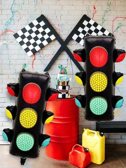 1/2pcs Traffic Light Balloons, Red & Green Light Shaped, Suitable For Theme Party Decoration, Racing Birthday Decoration, Traffic Theme, City Landscape Props, Racing Birthday Party Decoration, Car Party Supplies