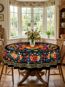 1 Rectangle/Oval/Round Mexican Style Colorful Floral Print Tablecloth, Folk Art Style Polyester Fabric Table Cover, Waterproof Stain Resistant Oil Proof Wrinkle Resistant Washable Reusable Table Cloth Table Linen Table Overlay For Home Decor, Kitchen Wedding, Wedding Table, Room Centerpiece - Multicolor - View 4