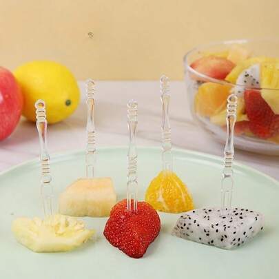 100pcs Disposable Fruit Forks, Household Canned, KTV, Bar, Commercial Use, Plastic Fruit Skewers, Cake & Dessert Forks - Suitable For Family Gatherings, Outdoor Garden, Wilderness, Travel
