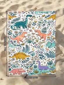 1pc Cartoon Dinosaur & Leaf Print Children's Beach Towel, Super Absorbent Large Beach Blanket, Suitable For Beach, Pool, Travel, Camping, Yoga, Available In Multiple Sizes - Multicolor - View 12