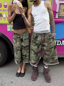 Women's Camouflage Pattern Pocket Loose Casual Bermuda Shorts Women Cargo Shorts Camo Shorts - 迷彩 - 查看 4