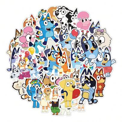 Bluey 50 miếng dán Brui bóng bẩy dùng để trang trí sổ tay, bình nước, hành lý, điện thoại (tự làm đồ trang trí).