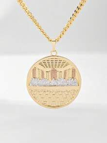 14K Gold Plated Copper Last Supper Vintage Religious Style Women's Necklace, 60cm Classic Cuban Chain, Exquisite Delicate Non-Exaggerated Personalized Pattern, Perfect As Communion Souvenir And Baptism Gift, Suitable For Daily Wear And Religious Ceremonies, Gentle And Elegant - Yellow Gold - View 8