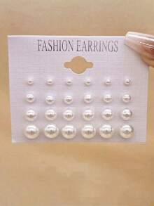 12pcs/Set Minimalist Fashion Versatile Cute Pearl Stud Earrings Combo - White - View 1