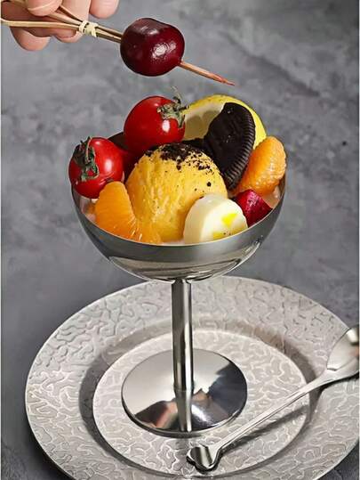 1 pieza Taza de postre de estilo Ins de acero inoxidable 304, comúnmente utilizada como taza para helado, pudín, sorbete, mousse, ensalada de frutas, con un diseño minimalista moderno y una sensación de lujo, adecuada para cafeterías, pastelerías, restaurantes y bares como recipientes para helados, aperitivos o entremeses para realzar el atractivo visual de los platos.