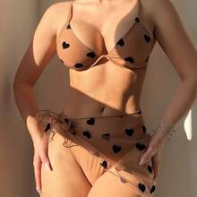 Solid Color Polka Dot Girl's Tight-Fitting Push-Up Three-Piece Bikini, Fresh And Stylish, Suitable For Hot Spring Vacations And Swimming - Apricot - View 5