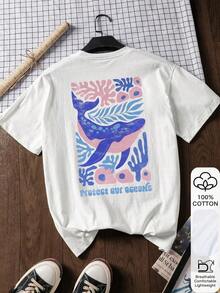 Camiseta de manga corta de 100% algodón con estampado de ballena y océano, camiseta blanca, camiseta gráfica, atuendo de verano blanco, ropa de verano casual, camiseta de algodón, atuendo de vuelta al colegio, inspiración de atuendo escolar, esencial de vuelta al colegio, atuendo para el primer día de colegio, atuendo de vuelta al colegio 2026 - Blanco - Ver 2