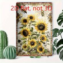 Vintage Sunflower & Bees Printed 2D Flat Aluminum Tin Painting, 20cm*30cm Retro Decorative Wall Art Sign For Home Decoration - 447 - 查看 1