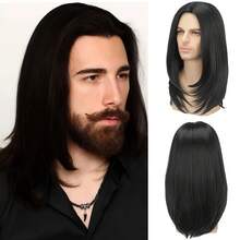 Men's 16-Inch Medium-Part Layered Long Straight Wig - Heat-Resistant High-Temperature Fibers, Comes With A Wig Cap, Suitable For Cosplay And Halloween Costumes, As Well As Daily Wear - Multicolor - View 13