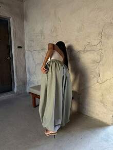 欧美新款时尚格子休闲宽松阔腿慢跑裤 - 綠色 - 查看 4