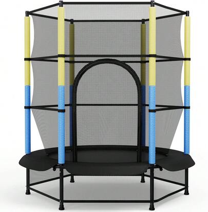 55" Trampoline, Indoor/Outdoor With Safety Enclosure, Floor Protection Net, Reinforced Steel Frame, Toddler Trampoline For Age 3-10Years