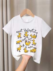 Süßes Enten-Muster Mädchen Kurzarm T-Shirt, Sommerspaß mit lässigem Rundausschnitt und bequemem Design - Weiss - Übersicht 3