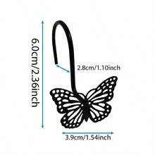 12pcs Black Hollow Metal Butterfly Shower Curtain Hooks, Decorative For Bathroom & Bedroom - Black - View 4