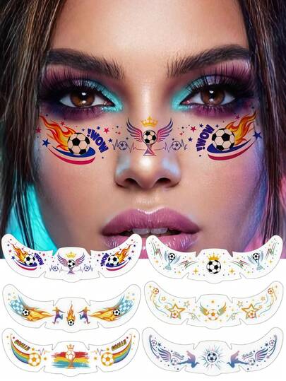 6 Sheets World Cup Stickers 2026 Soccer Tattoos Freckles Face Tattoo Soccer Party Favors Waterproof Sports Tattoos Cute Cheer Stickers For Festival Party Game Parade Beach Travel