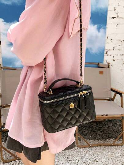 Large Capacity Embroidered Box Bag, Luxurious Handbag With Adjustable Shoulder Strap, Perfect Gift For Dates, Afternoon Tea, Commuting, Shopping Tote