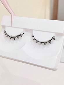 1 Cặp mi giả đính đinh tán kim loại, kiểu liền mạch, trang điểm sáng tạo theo phong cách cosplay, mi siêu mảnh màu đen tự dính, có thể tái sử dụng. - Xem 6