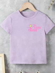 Disney-Sweet Girl Vibe! Toy Story 3 E.T. Pizza Planet Girls T-Shirt With Pink And Green Color-Blocked Checkered Print, Pure Cotton Loose Short-Sleeved Top - 淡紫色 - 查看 3