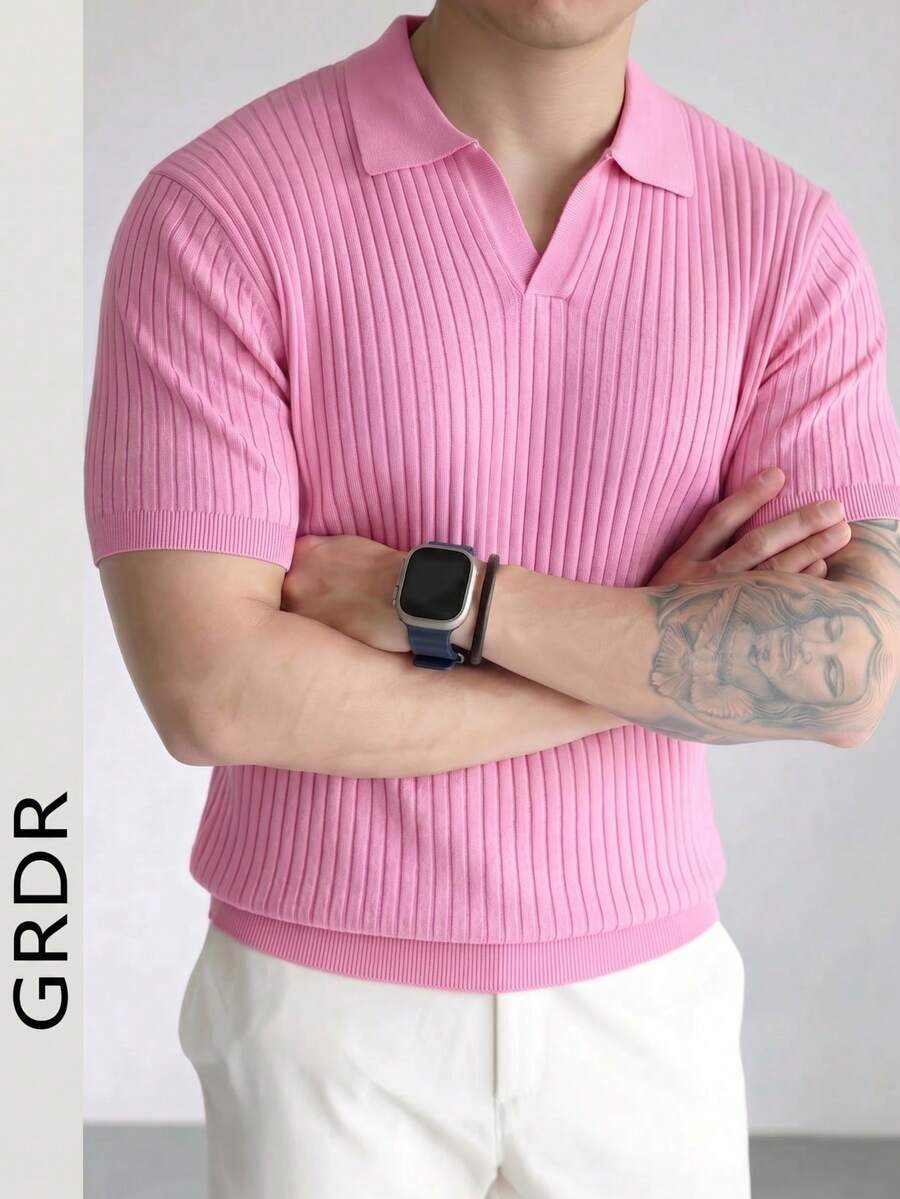 Men's Solid Color Casual Versatile Commute Knit Short Sleeve Top