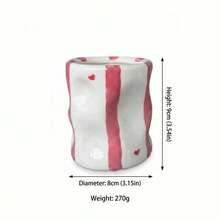 1 pieza Taza de cerámica con asa minimalista con rayas en forma de corazón, 280ml/9.52oz, taza de latte pintada a mano, taza de viaje, taza de agua minimalista europea, taza de espresso, regalo para el Día de la Madre/Día del Padre - Blanco - Ver 13
