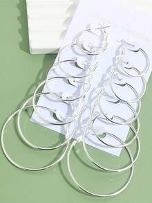 Set de 12 pendientes de aro, de acero inoxidable, en tamaños variados, con diseño exagerado de círculo y forma de C, en tonos dorado y plateado, un set de joyas clásicas para regalo, uso diario unisex - Dorado - Ver 1