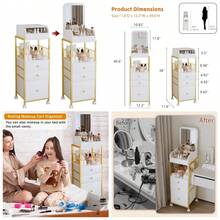 Makeup Cart Organizer With Mirror, Floor Makeup Organizer Large- Make Up Organizers Vanity Cart Cosmetic Display Cases Holder For Skin Care Perfume Nail Polish Brush Hair Tool (Gold) - Gold - View 2