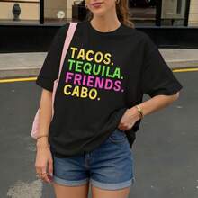 Camiseta Negra con Estampado Tacos Tequila Friends Cabo para Fiesta y Vacaciones - Negro - Ver 3