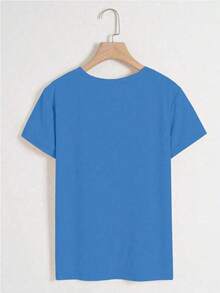 Camiseta de manga corta con cuello redondo, estampado floral y color verde para mujer - Azul - Ver 2
