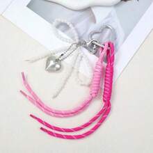 1 Pc Silver Big Heart Pearl Bow Keychain Cute Pearl Design For Girls Women Y2K Key Chains Bag Purse Charm Accessory - Pink - View 10