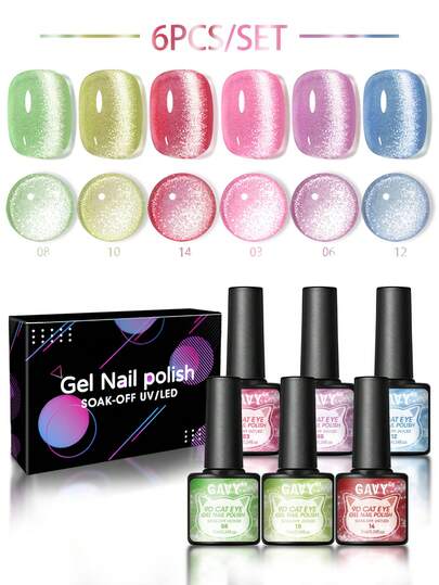 6pcs Summer Fruit Series Cat Eye Nail Polish Set - Vibrant Soft Tones/Neon Colors, High Gloss And Scratch-Resistant, Magnetic Glitter Gel, Quick Dry UV/LED Removable, Nail Care Gift Set For Holidays And Daily Wear