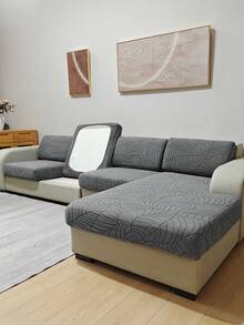 1pc Solid Color Elastic Jacquard Sofa Seat Cushion Cover, Removable And Machine Washable, Suitable For Small Sofa In Living Room, Polyester Sofa Seat And Back Cover - Light Grey - View 3