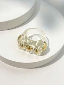 Y2K透明树脂戒指，宽版金属珠心形水钻戒指，朋克风叠戴戒指 - 彩色 - 查看 3