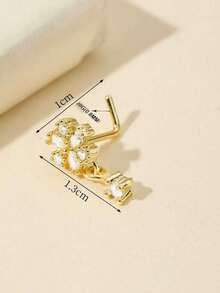 1 chiếc khuyên mũi hình chữ L mạ vàng đính đá Cubic Zirconia nhỏ nhắn, thích hợp cho nữ đeo hàng ngày. - hoa - Xem 4