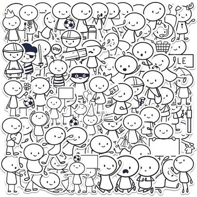 50pcs Couple Matchstick Man Stickers Funny Graffiti Stickers Kawaii Decorative Stickers For Water Bottle, Guitar, Luggage, Phone, Case, Laptop, Skateboard, Gift