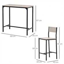 3 Pcs Table Stool Set Industrial Design W/ Metal Frame Oak Tone MDF Panels Minimal Compact Beautiful - Natural Wood Finish - View 4