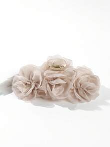 1pc Women's Solid Color 3D Ruched Mesh Rose Flower Hair Clip, Suitable For Daily Wear And Party Occasions,Festival,Birthday - Multicolor - View 3