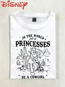 Disney Summer Clothing Pure Cotton Round Neck Loose Short Sleeved T-Shirt, Comfortable Fabric, Printed With Toy Story Cuisi Red Heart Horse Line Print - 白色 - 查看 1
