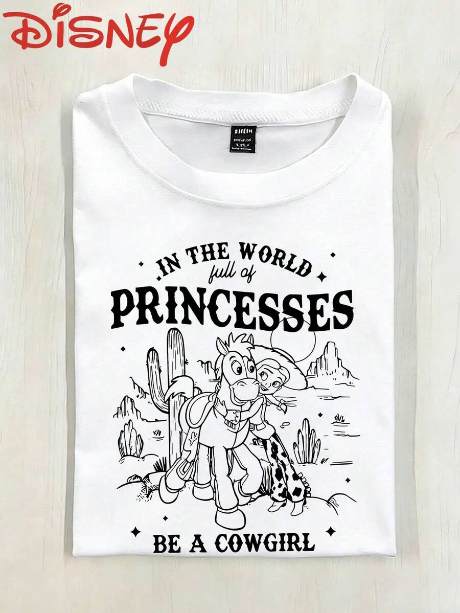 Disney Summer Clothing Pure Cotton Round Neck Loose Short Sleeved T-Shirt, Comfortable Fabric, Printed With Toy Story Cuisi Red Heart Horse Line Print - 白色 - 查看 1