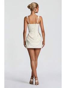2026 Summer New European And American Sexy Round Neck Sleeveless Bodycon Strap Mini Dress - White - View 3