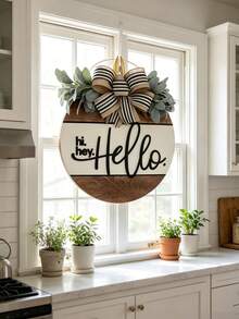 Hi Hey Hello Front Door Wreath, Hello Door Hanger, Hello Door Sign, Bow Decor Welcome Sign, Fashionable Door Hanger, Modern Door Hanger, Front Door Wreath, Home Decor, Wall Decor, Housewarming Gift - Hi Flower Wreath - View 7