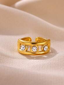 Simple Oval Hollow Open Rings For Women Gold Color Wedding Aesthetic Stainless Steel Ring Designer Jewelry Accessories Gift BFF - Yellow Gold - View 7