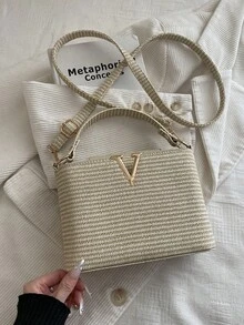 2026 Nueva bolsa cuadrada de unicolor minimalista, bolso bandolera y bolso de mano de diseño de nicho - Beis - Ver 4