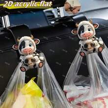 1/2/3pcs Adorable Milk Tea Cow Design Car Seat Back Hanger With Integrated Backrest Hidden Storage Hook, Multifunctional Car Organizer Accessories For Vehicle Interior Organization And Daily Commute Storage Solutions - Multicolor - View 1
