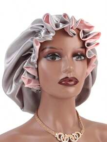 1pc Two Tone Satin Hat Silk Bonnet Satin Bonnet - 粉紅色 3 - 查看 9
